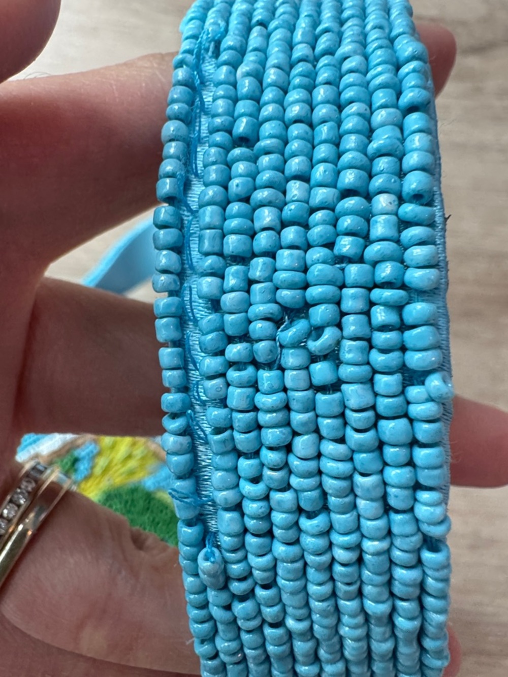 Handcrafted in India Blue Striped Vegetable Beaded Bag Viral TikTok NWT - Picture 4 of 16